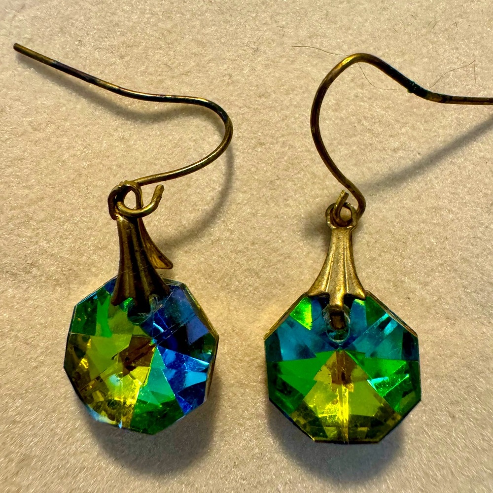 Vintage Iridescent Crystal Petite Dangle Earrings